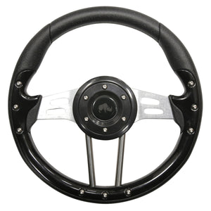 13" Black With Brushed  Aluminum Aviator 4 Steering Wheel