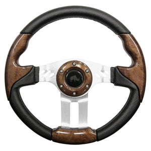 13" Woodgrain With Brushed Aluminum Aviator 5 Steering Wheel