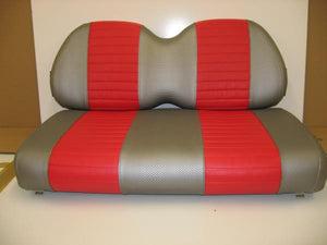 Club Car Vinyl Seat Covers - Liquid Silver Wave Texture w/ Red Pleated Stripes