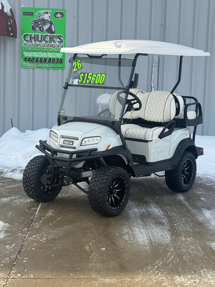 2026 Club Car Lifted White  Onward Gas Four Passenger Glacier White Golf Cart