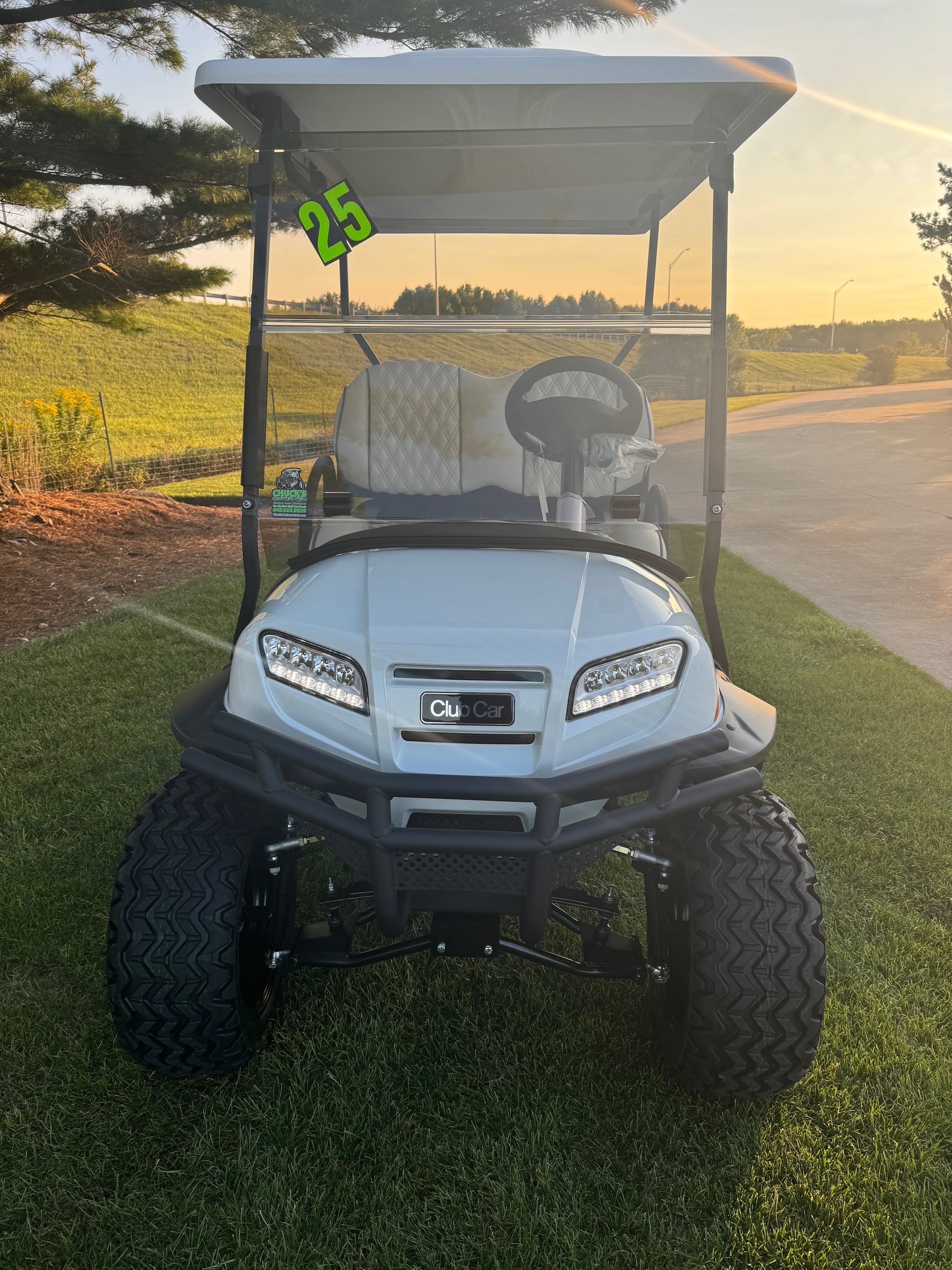 2025 Club Car Lifted White  Onward Gas Four Passenger Glacier White Golf Cart