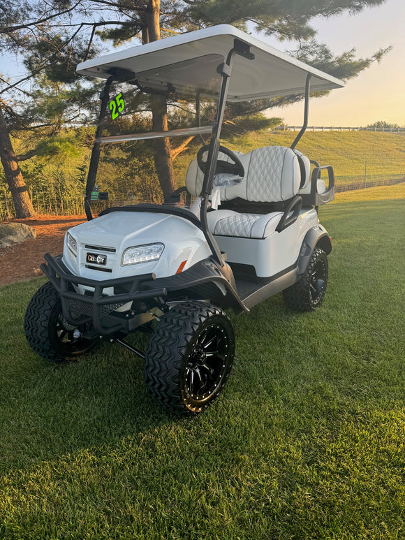 2025 Club Car Lifted White  Onward Gas Four Passenger Glacier White Golf Cart