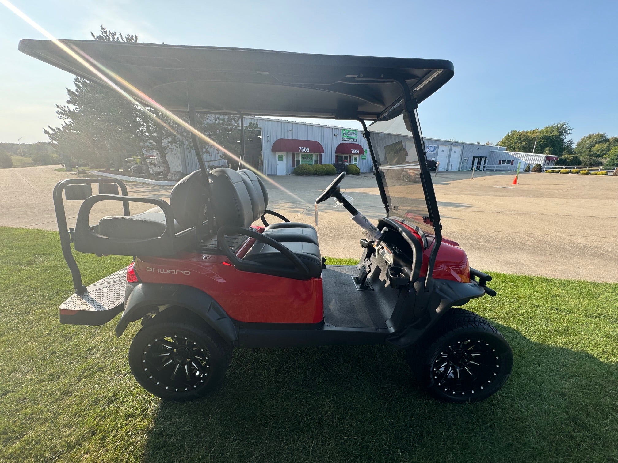 2025 Club Car Lifted Rally Red  Onward Gas Four Passenger Golf Cart