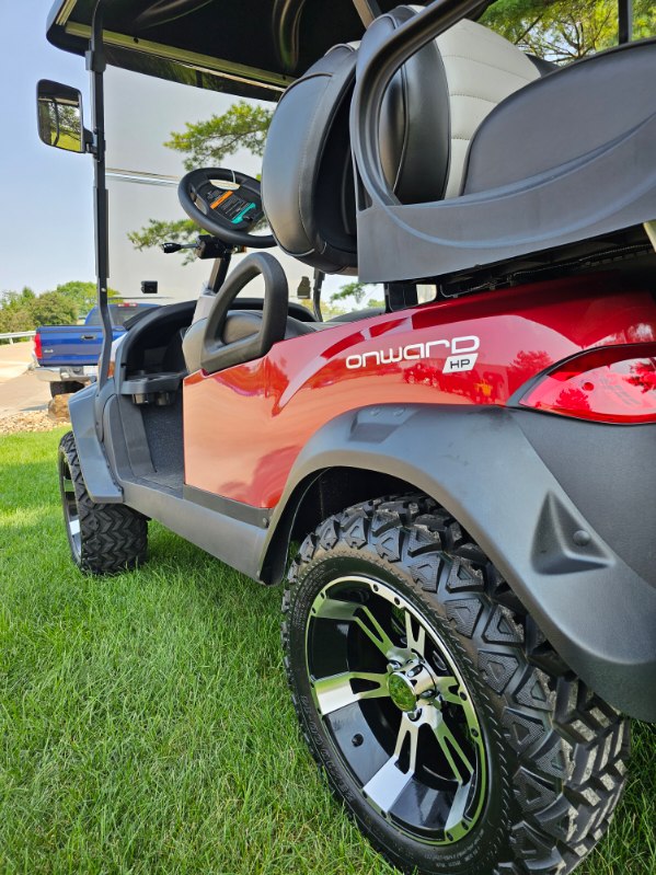 Club Car Onward Lifted HP Candy Apple Red   Four Passenger Golf Cart