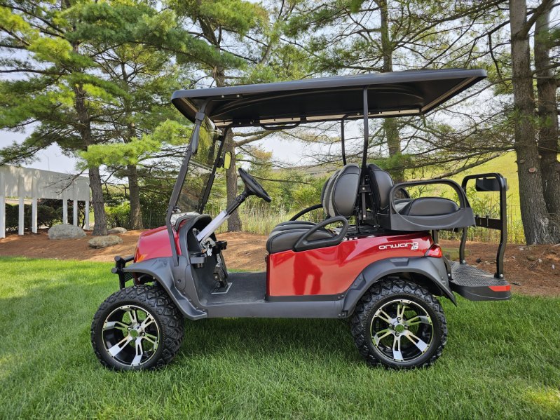 Club Car Onward Lifted HP Candy Apple Red   Four Passenger Golf Cart