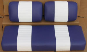EZGO - Vinyl Seat Covers - White w/ Blue Pleats