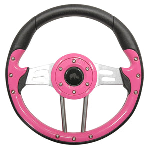 13" Pink With Brushed Aluminum Aviator 4 Steering Wheel