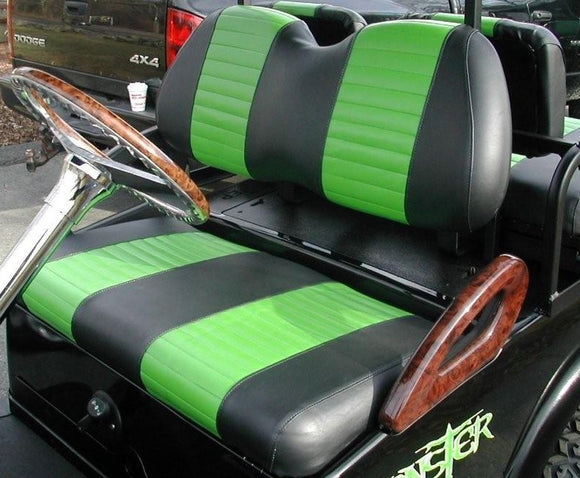 EZGO - Vinyl Seat Covers - Black w/ Green Pleats