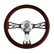 Euro Steering Wheel 14" Real Wood With Flamed Crome Spokes
