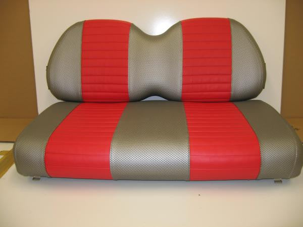 Club Car Vinyl Seat Covers - Liquid Silver Wave Texture w/ Red Pleated Stripes